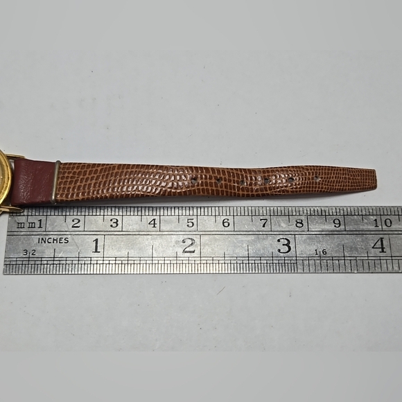 Womens Adolfo Watch Day Date Gold Brown Croc Band New Battery 227-70220 French - Picture 7 of 11